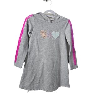 🍓 5 For $25 Gray Sweater Dress with Hood and Sequin Hearts long sleeves